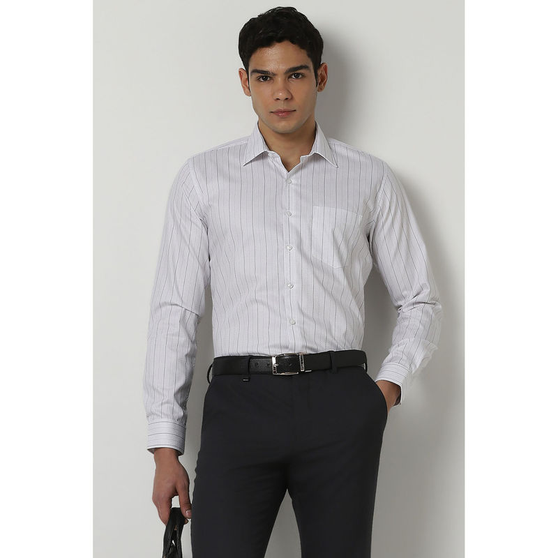Van Heusen Men White Slim Fit Stripes Full Sleeves Formal Shirt (40)