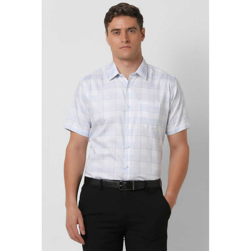 Van Heusen Men White Regular Fit Check Half Sleeves Formal Shirt (39)
