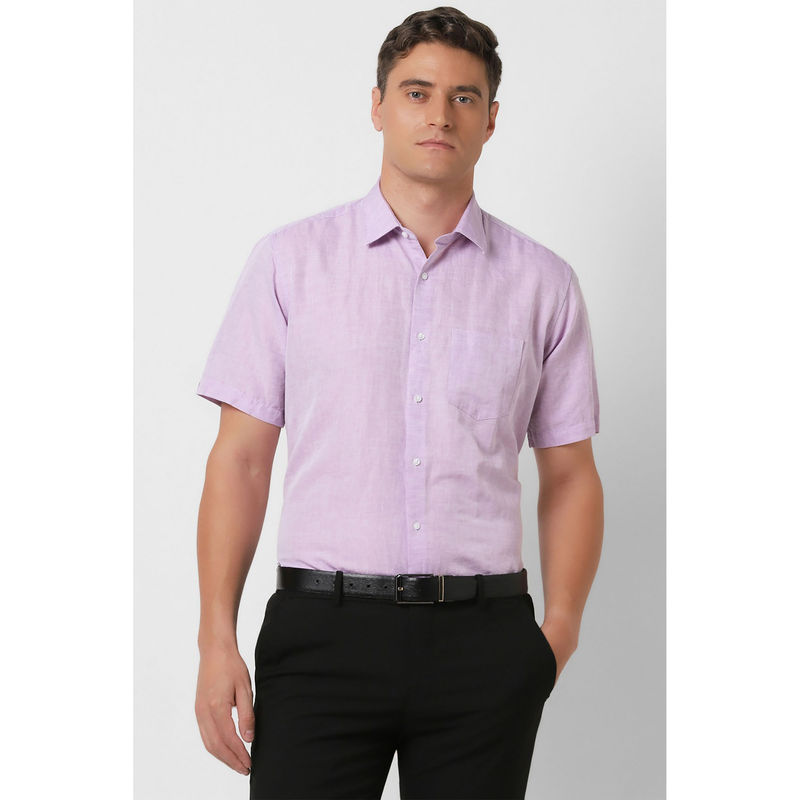 Van Heusen Men Lavender Regular Fit Textured Half Sleeves Formal Shirt (38)