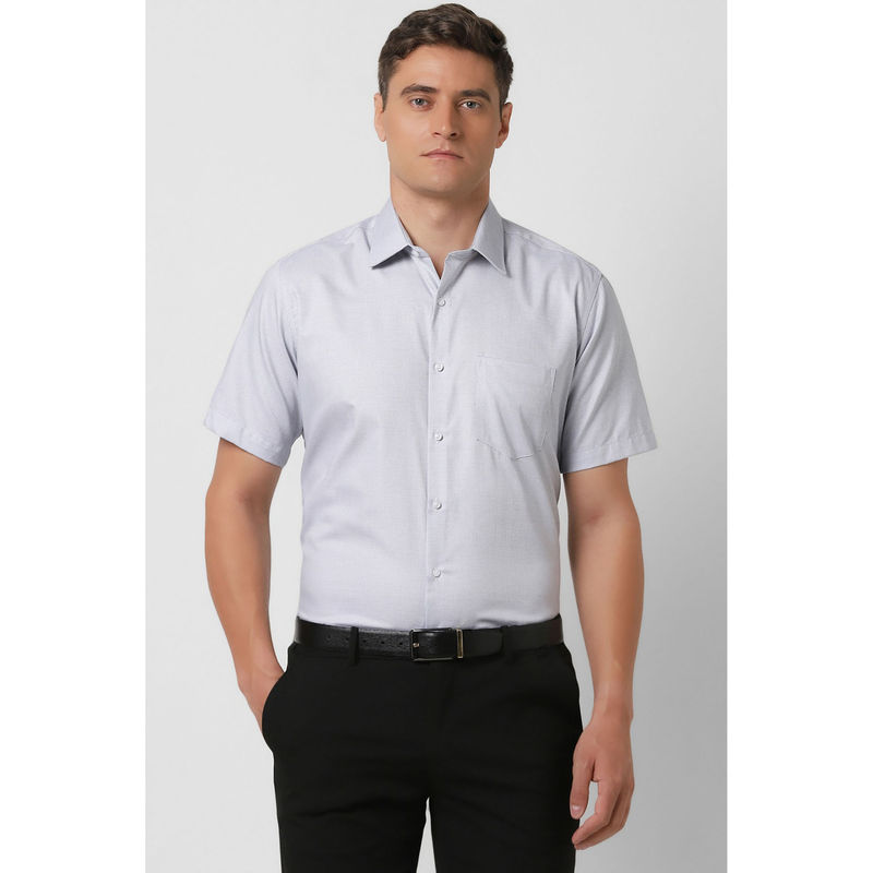Van Heusen Men Grey Regular Fit Textured Half Sleeves Formal Shirt (44)