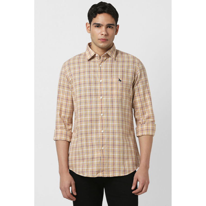 Van Heusen Men Beige Slim Fit Check Full Sleeves Casual Shirt (39)