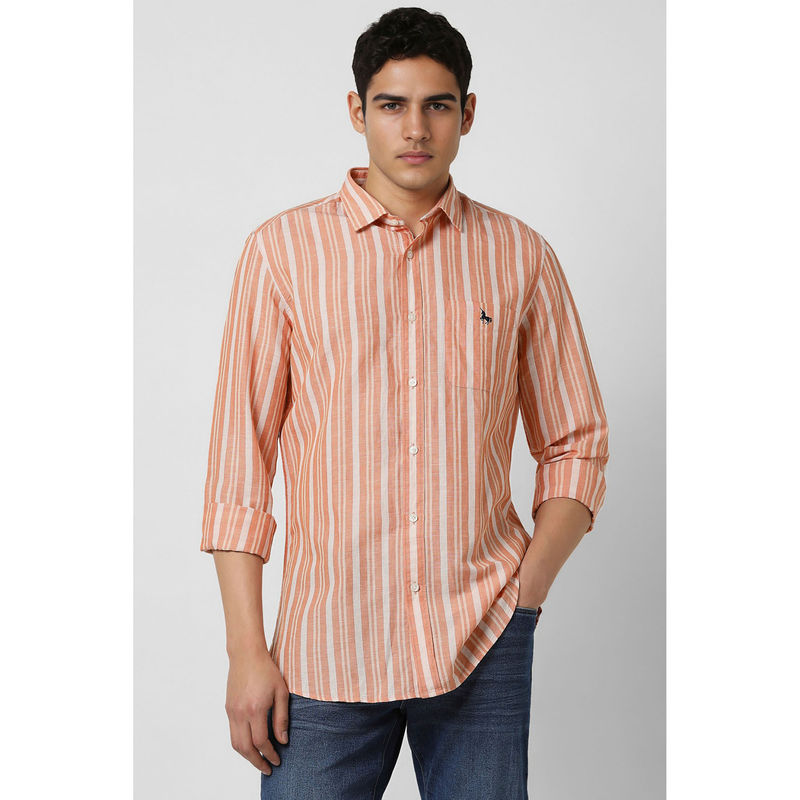 Van Heusen Men Orange Slim Fit Stripes Full Sleeves Casual Shirt (38)