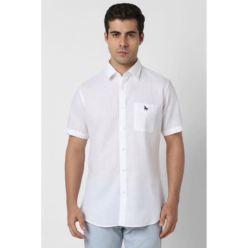 Van Heusen Men White Slim Fit Solid Half Sleeves Casual Shirt (40)