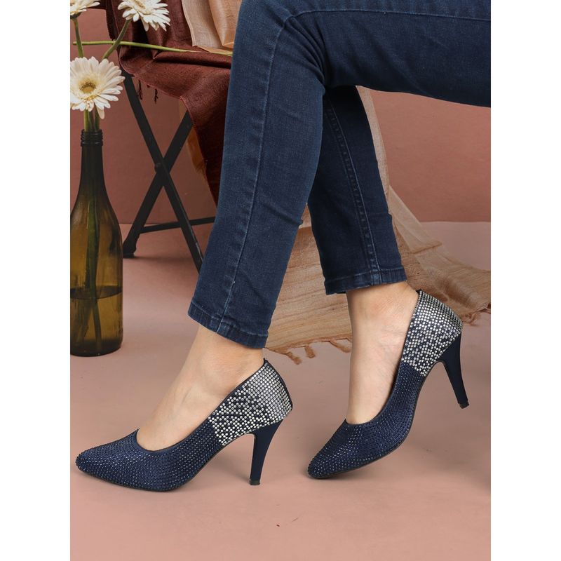 ELLE Navy Blue Women Embellished Sequined Heels (EURO 40)