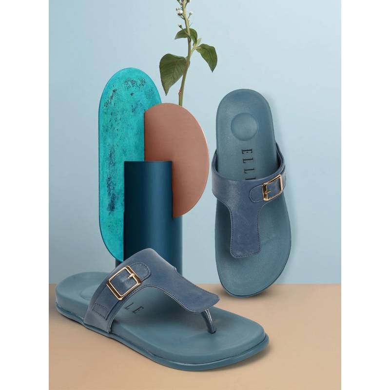 ELLE Navy Blue Women Solid Plain Flats (EURO 40)