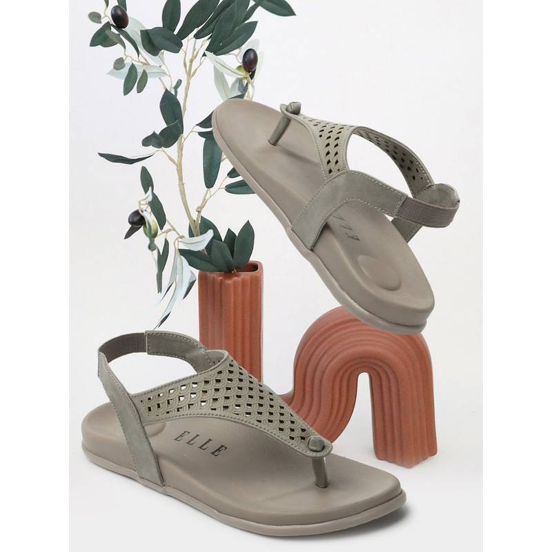 ELLE Grey Women Woven Flats (EURO 36)