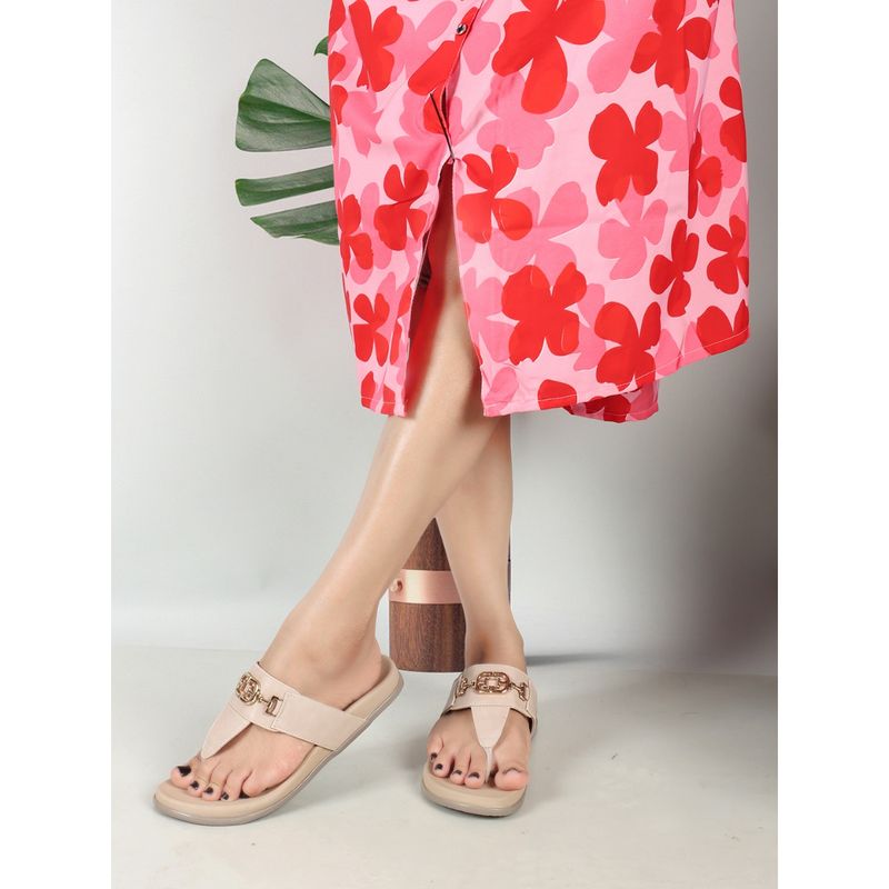 ELLE Beige Women Solid Plain Flats (EURO 37)