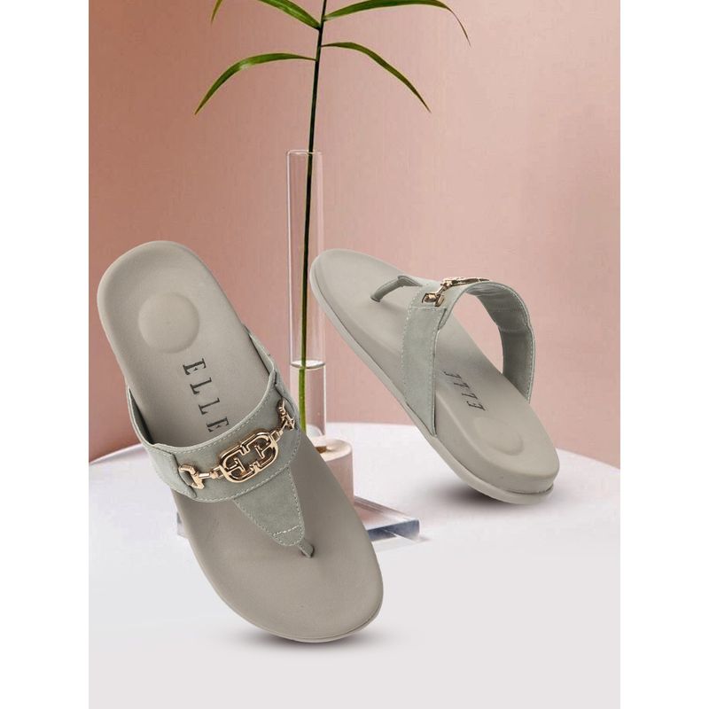 ELLE Grey Women Solid Plain Flats (EURO 38)