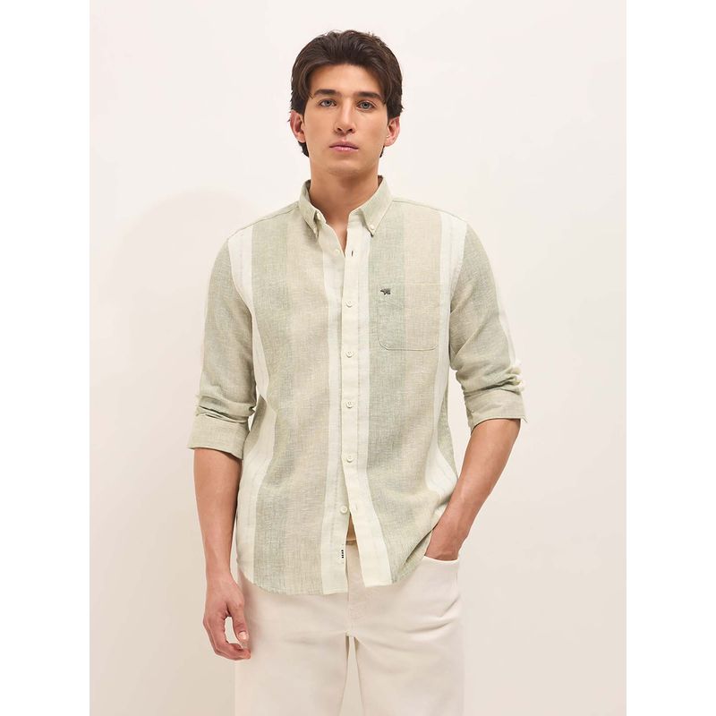 THE BEAR HOUSE Men's Green Slim Fit Striped Casual Shirt (3XL)