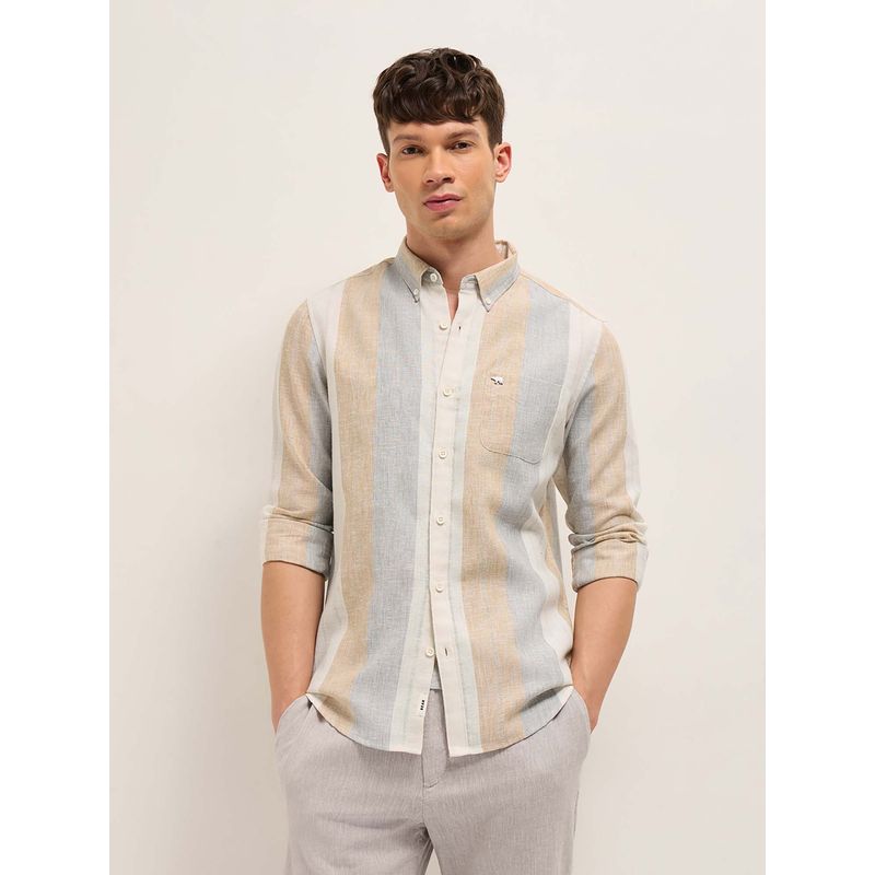 THE BEAR HOUSE Men's Grey Slim Fit Striped Casual Shirt (M)