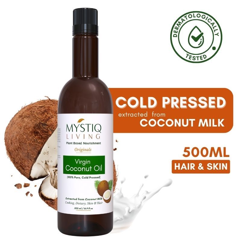 Mystiq Living Virgin Coconut Oil, Cold Pressed & Organic For Hair, Face, Baby Massage & Oil Pulling
