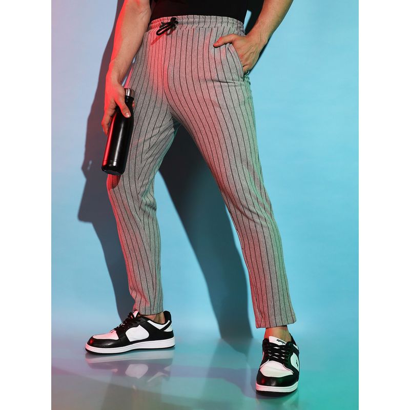 Campus Sutra Men Grey Pinstriped Trackpant (S)
