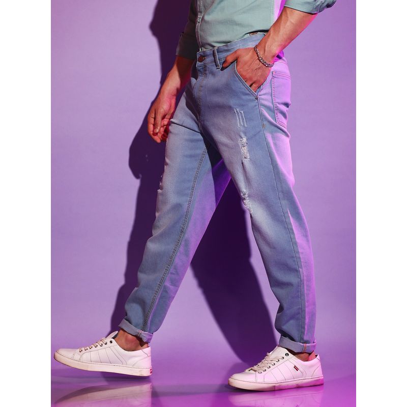 Campus Sutra Men Ripped Light-Wash Denim Jeans (28)