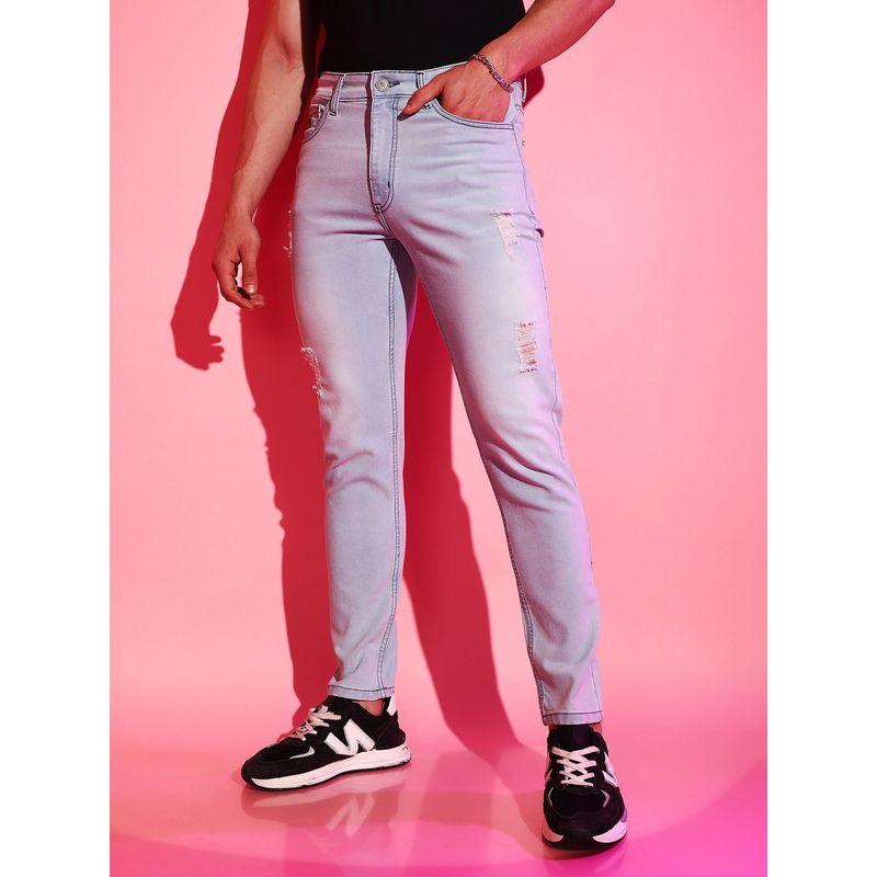 Campus Sutra Men Classic Light Blue Washed Regular Fit Denim Jeans (34)