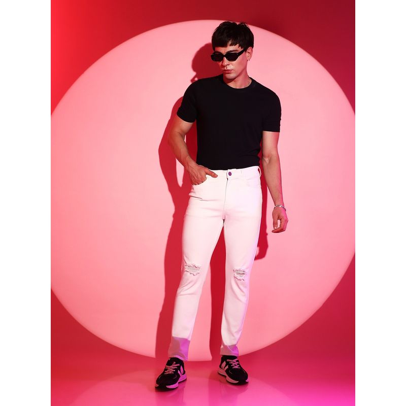 Campus Sutra Men Classic Solid White Regular Fit Denim Jeans (36)