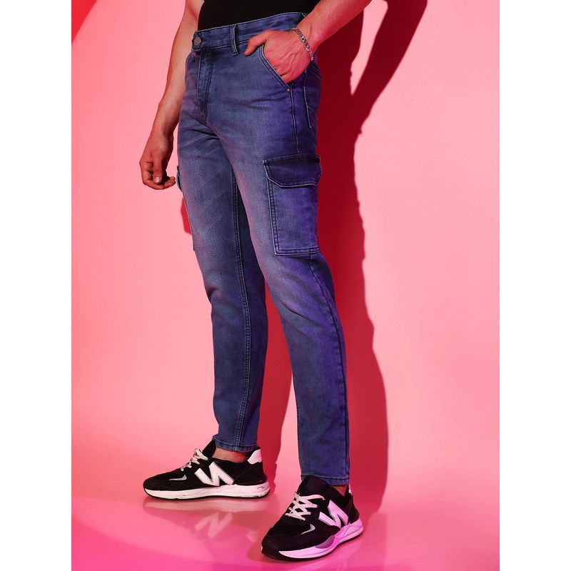 Campus Sutra Men Medium-Wash Cargo Denim Jeans (34)