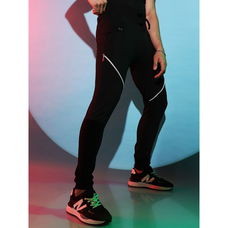 Campus Sutra Men Solid Black Trackpant with Contrast Zipper Details (M)