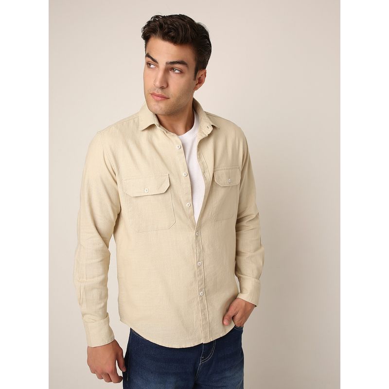 BLNK Beige Premium Cotton Utility Beige Shirt (M)