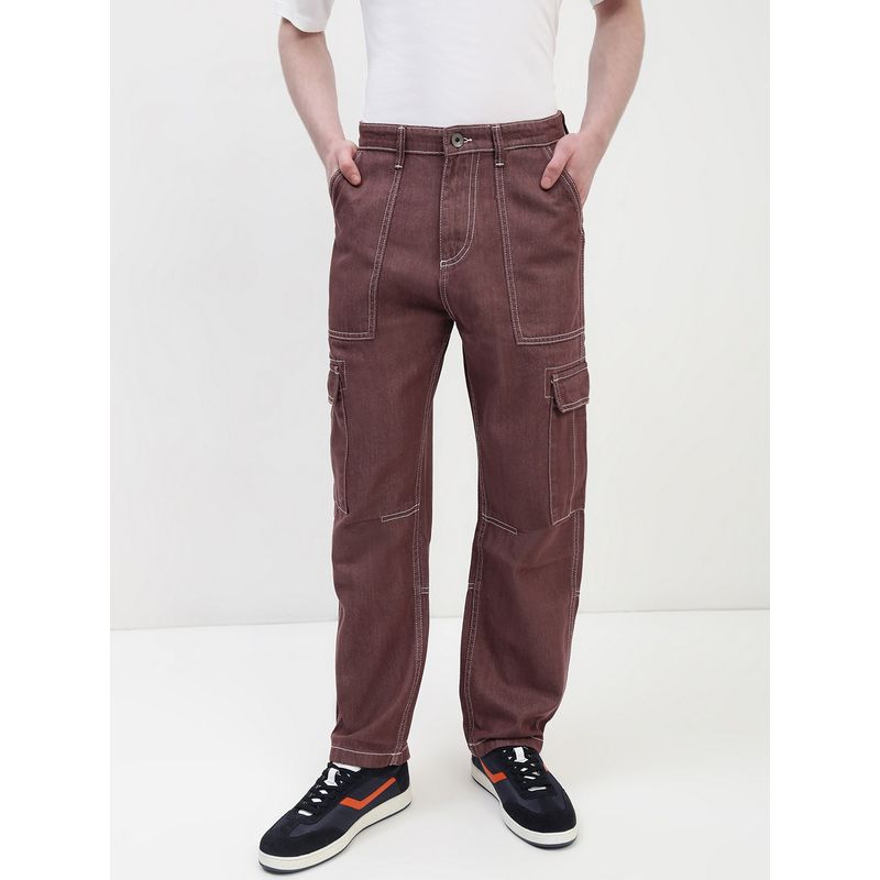 necked Men Brown Relaxed Fit Cargo (30)