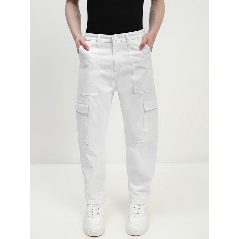 necked Men White Relaxed Fit Cargo (30)