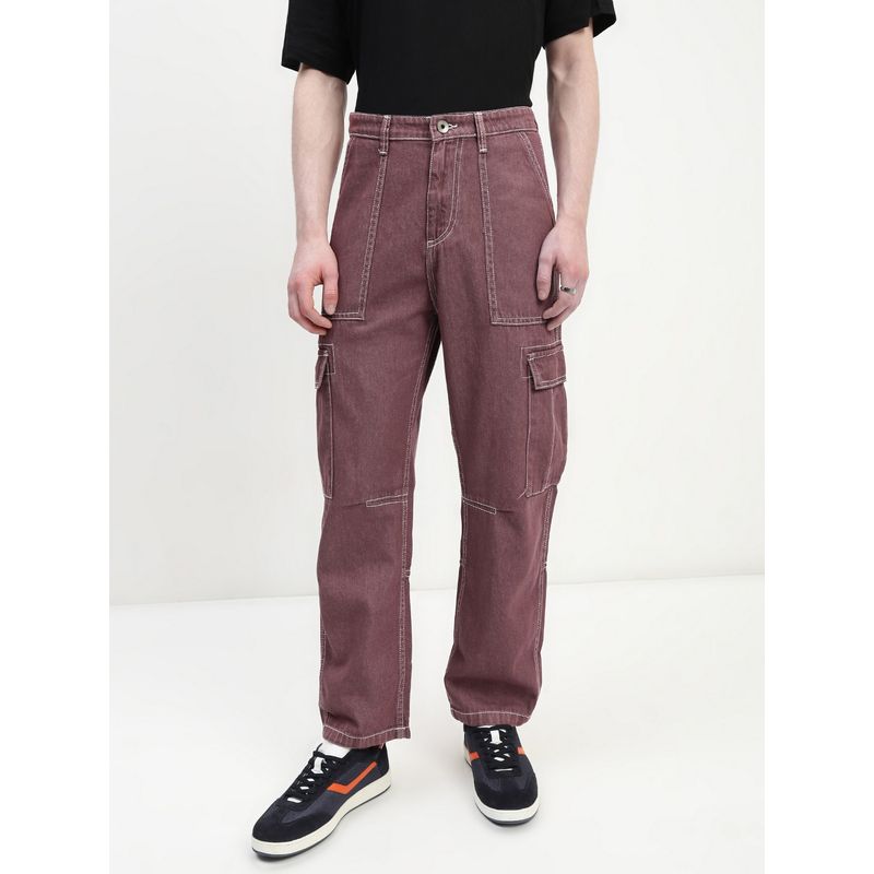 necked Men Brown Relaxed Fit Cargo Pant (30)