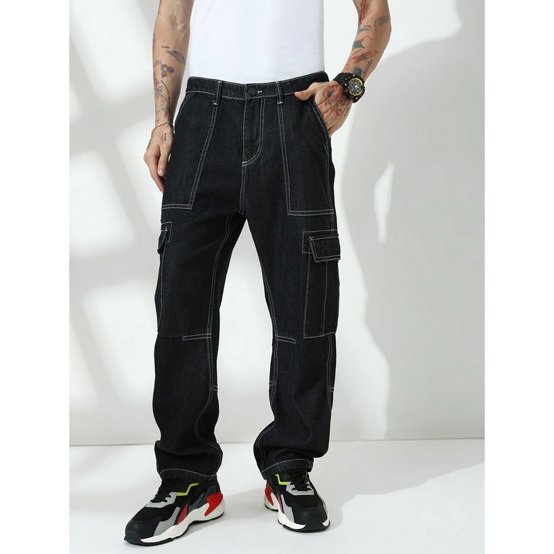 necked Men Black Relaxed Fit Cargo (32)