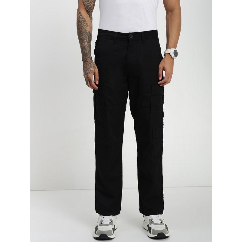 necked Men Black Relaxed Fit Cargo (30)