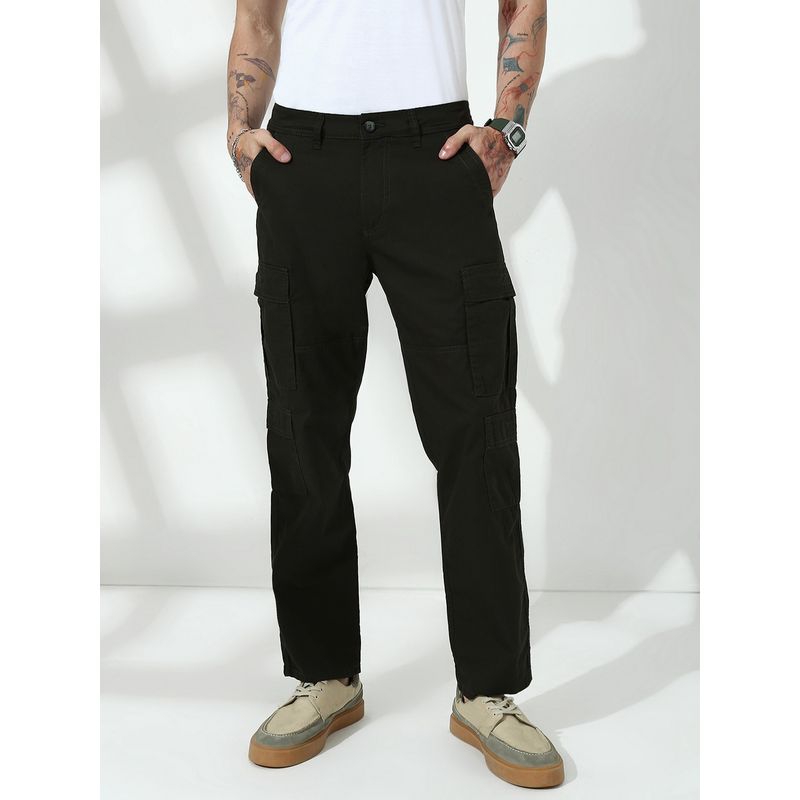 necked Men Black Relaxed Fit Cargo (30)