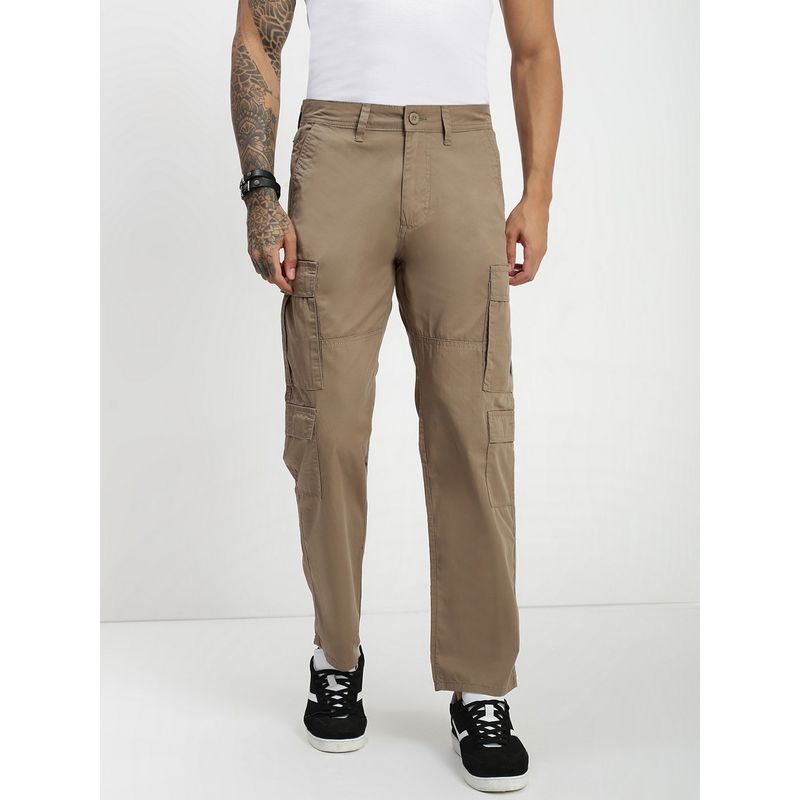 necked Men Khaki Relaxed Fit Cargo (30)