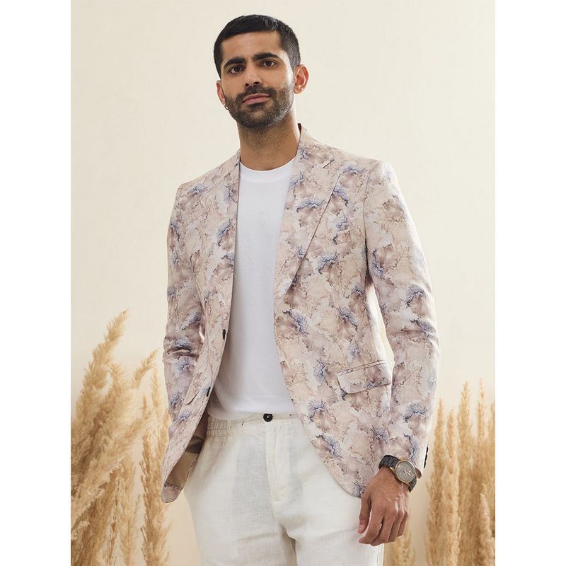 MR BUTTON Men Beige Printed Single-Breasted Blazer (2XL)