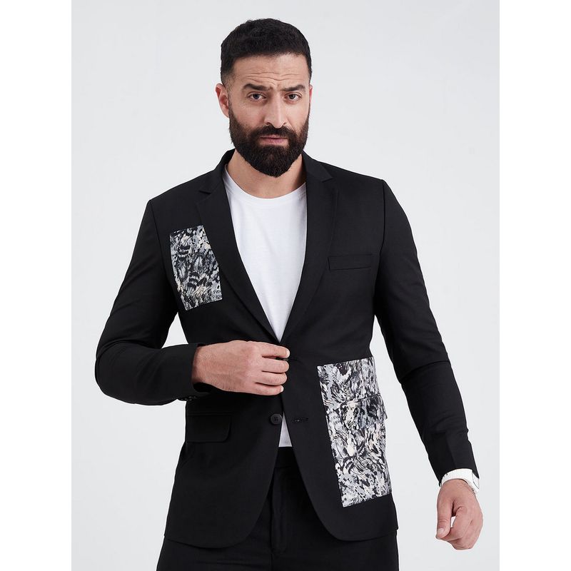 MR BUTTON Men Black Solid Single-Breasted Blazer (L)