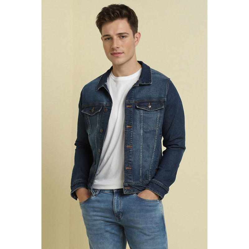 Allen Solly Men Blue Solid Full Sleeves Casual Jacket (L)