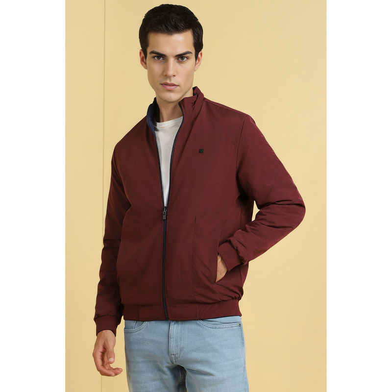 Allen Solly Men Maroon Solid Full Sleeves Casual Jacket (S)