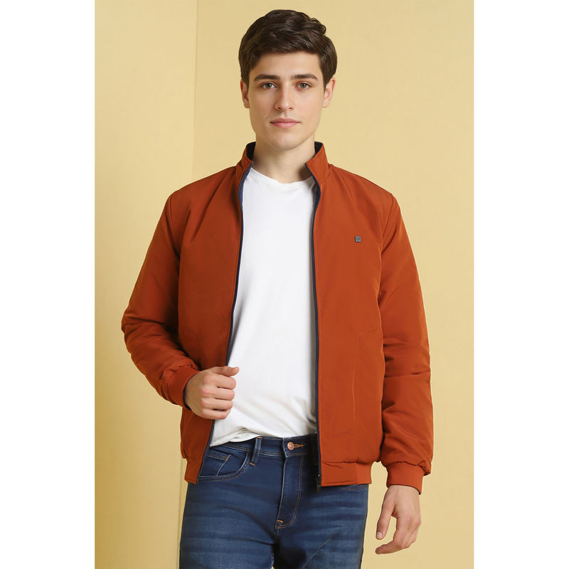 Allen Solly Men Rust Solid Full Sleeves Casual Reversible Jacket (L)