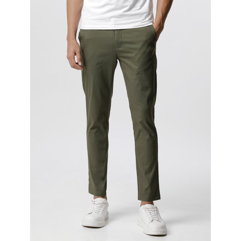 THE BEAR HOUSE Ardor Edition Men Green Solid Tapered Fit Casual Chinos (32)