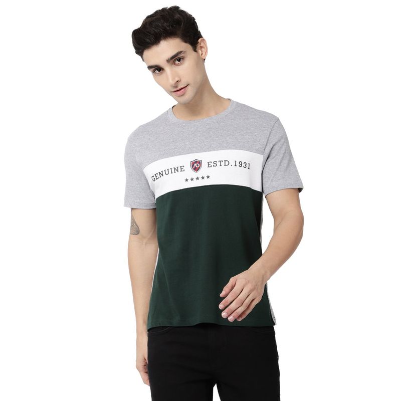 AD By Arvind Men Colorblock Green Tshirt (S)