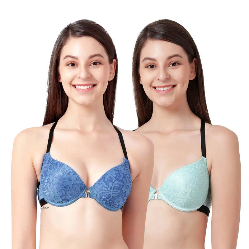 Shyaway Susie Demi-Coverage Under wired Front Open Pushup Padded Bra - Multicolor(Pack of 2) (32D)