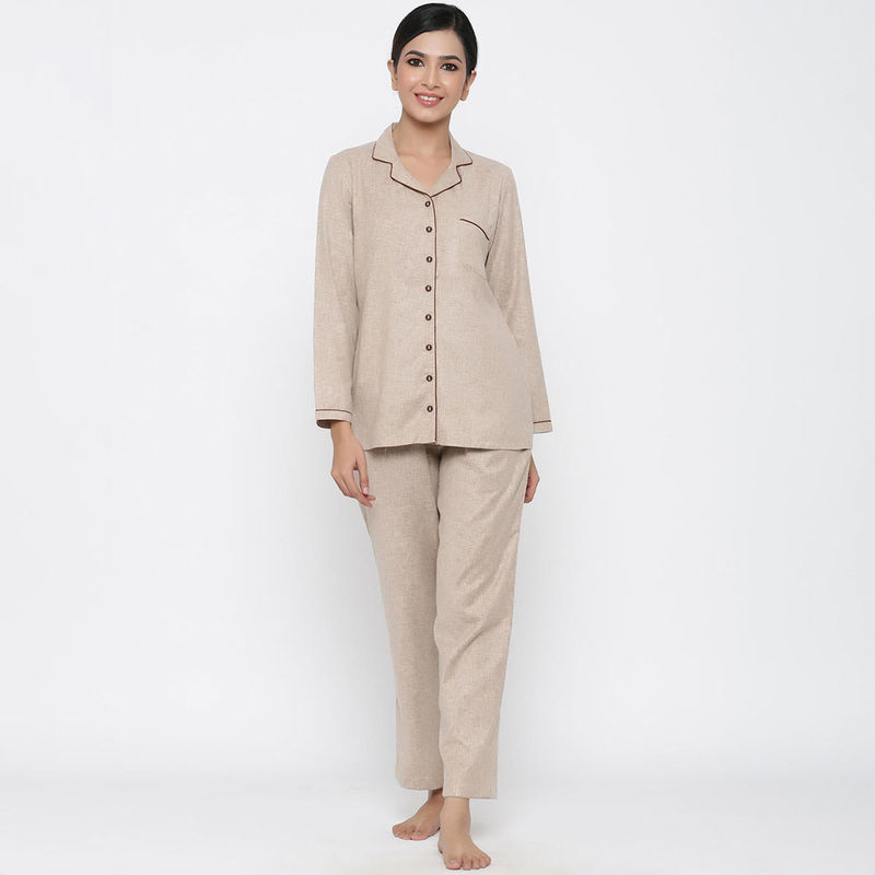 Jaipur Kurti Beige Solid Night Suit (Set of 2) (XXL)