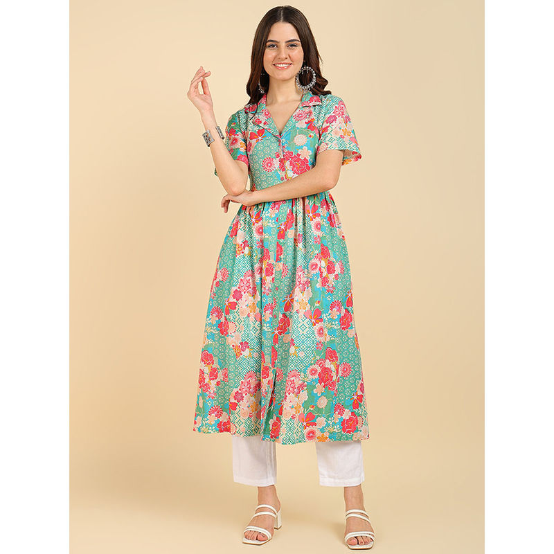 Zelena Women Half Sleeves Cotton Floral Printed Maternity Zipless Feeding Kurta (M)