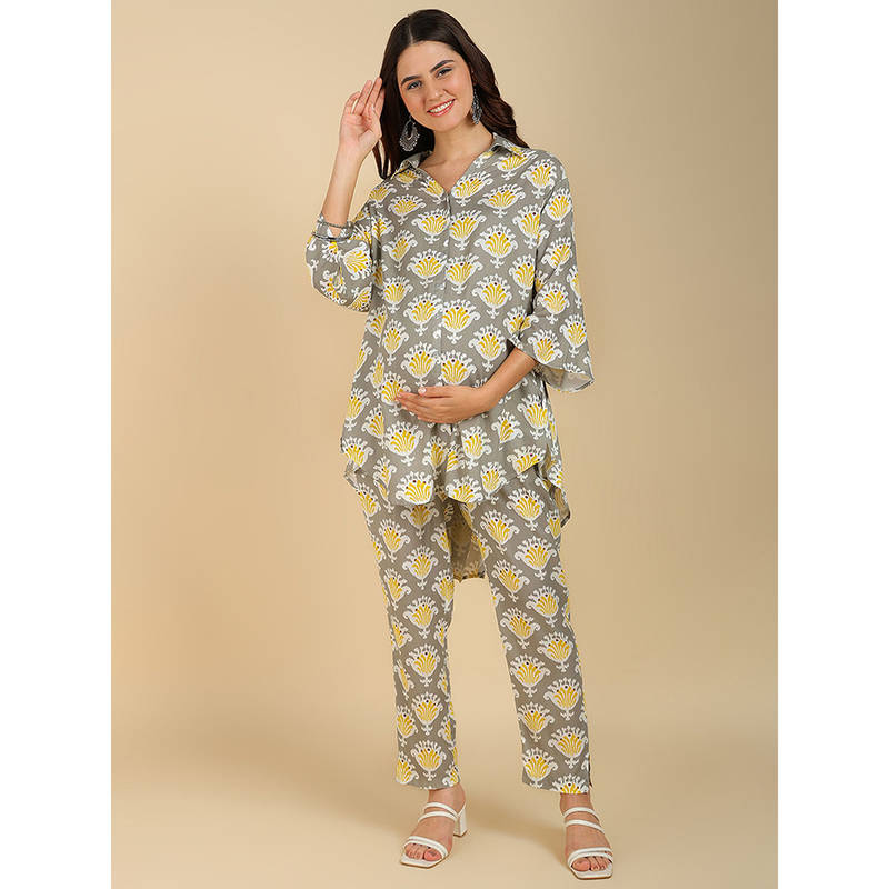 Zelena Women Maternity Feeding Zipless Top and Pants (Set of 2) (M)