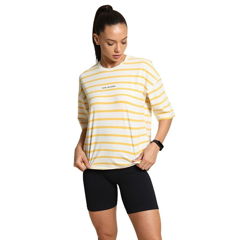 Van Heusen Woman Lingerie and Athleisure Crew Neck And 3/4th Sleeves T-Shirt - Jurrasic Gold (M)