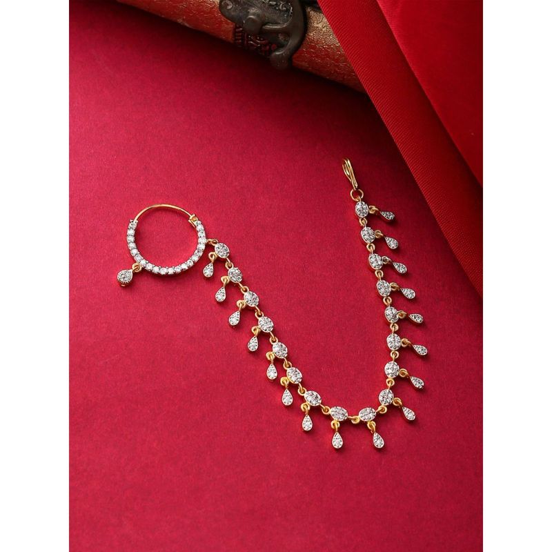 Buy Yellow Chimes GoldPlated And White AdStudded Floral Nose Ring Online