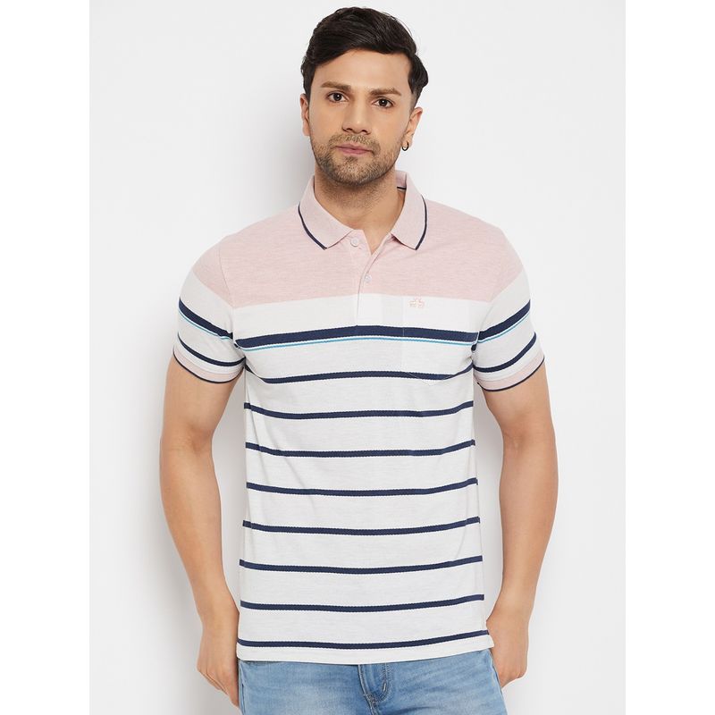 98 Degree North Men Striper Polo Neck T-Shirt-Pink (S)