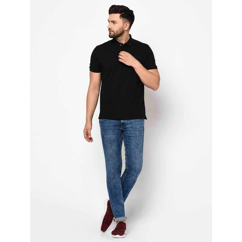 98 Degree North Men Cotton Lycra Polo Neck T-Shirt-Black (L)