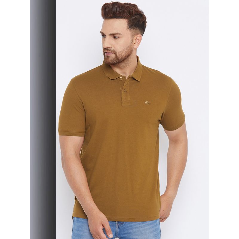 98 Degree North Men Cotton Lycra Polo Neck T-Shirt-Brown (S)