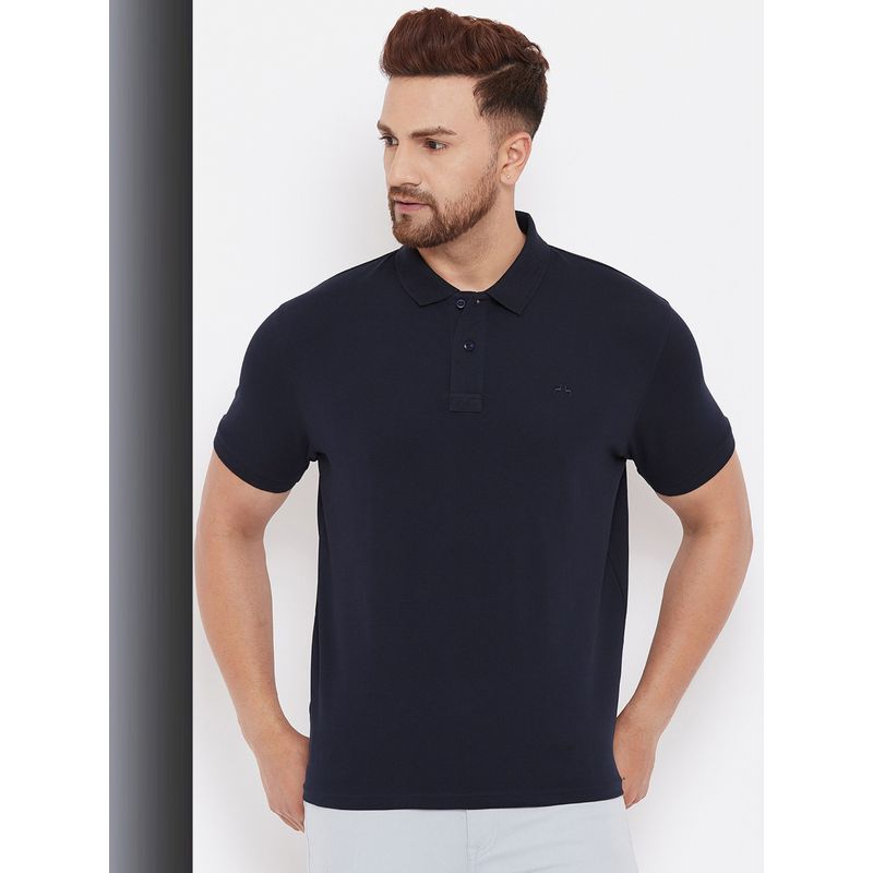 98 Degree North Men Cotton Lycra Polo Neck T-Shirt-Navy Blue (3XL)