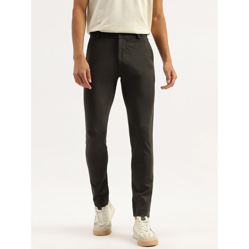 United Colors of Benetton Grey Solid Slim Fit Diagonal Twill Knit Trouser (42)