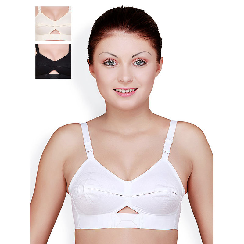 Floret Pack Of 3 Solid Full Coverage Cotton Bra - Multi-Color (38B)
