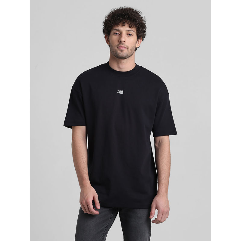 Jack & Jones Black Drop Shoulder-Boxy Fit Non Stretch T-Shirt (L)