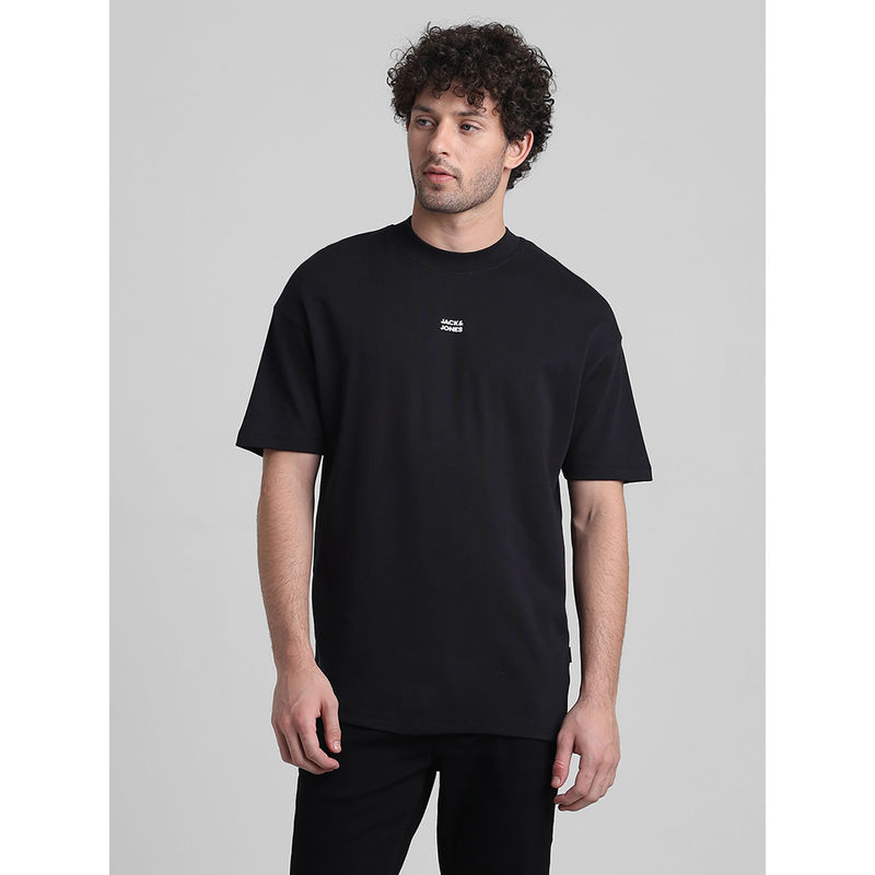 Jack & Jones Black Drop Shoulder-Boxy Fit Non Stretch T-Shirt (S)